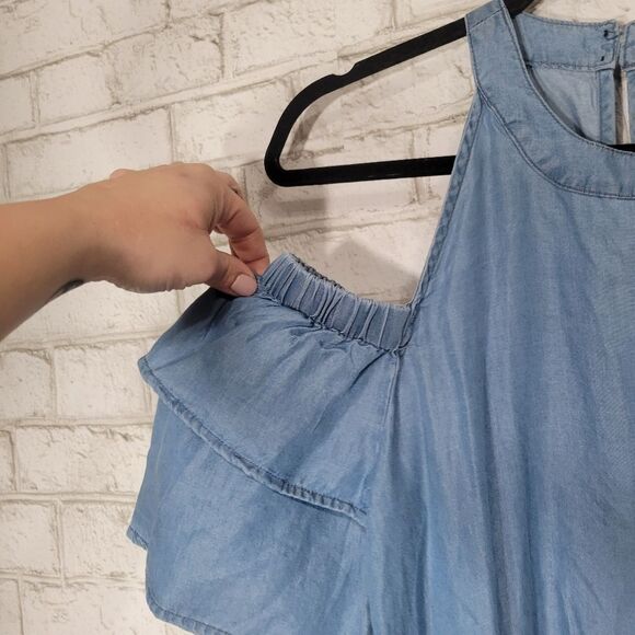 Blue Rain lyocell blue open shoulder top - Picture 6 of 12